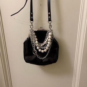 Junya Watanabe Black Crossbody Bag with Silver and Pearl Chains